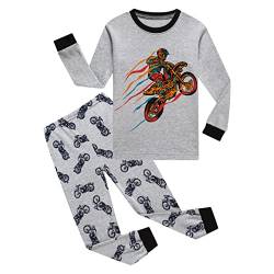 HIKIDS Jungen Schlafanzug Jungen Motorrad Langarm Zweiteiliger Schlafanzug Kinder Herbst Winter Bekleidung Nachtwäsche Pyjama Set 122 von HIKIDS