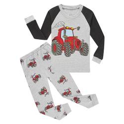 HIKIDS Jungen Schlafanzug Jungen Traktor Langarm Zweiteiliger Schlafanzug Kinder Herbst Winter Bekleidung Nachtwäsche Pyjama Set 140 von HIKIDS