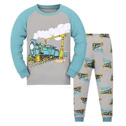 HIKIDS Jungen Schlafanzug Jungen Zug Langarm Zweiteiliger Schlafanzug Kinder Herbst Winter Bekleidung Nachtwäsche Pyjama Set 134 von HIKIDS