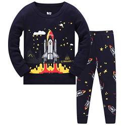 HIKIDS Jungen Schlafanzug Lang Pyjamas Sets Kinder Weltraumrakete Kleinkind Zweiteiliger Pjs Nachtwäsche 3-4 Jahre von HIKIDS