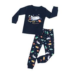 HIKIDS Jungen Schlafanzug Weltraumrakete Langarm Zweiteilige Space Shuttle Pyjama Sets Kinder Raumfahrzeug Nachtwäsche 128 von HIKIDS