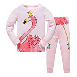 HIKIDS Mädchen Schlafanzug Flamingo Vogel Nachtwäsche Zweiteiliger Herbst Winter Schlafanzug Kinder Langarm Pyjama Bekleidung 110 von HIKIDS