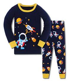 Jungen Schlafanzug Jungen Astronaut Weltraum Rakete Langarm Zweiteiliger Schlafanzug Kinder Herbst Winter Bekleidung Nachtwäsche Pyjama Set 110 von HIKIDS