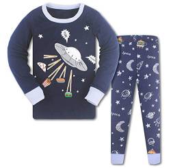 Jungen Schlafanzug Jungen Raumschiff HamBärger Langarm Zweiteiliger Schlafanzug Kinder Herbst Winter Bekleidung Nachtwäsche Pyjama Set 122 von HIKIDS