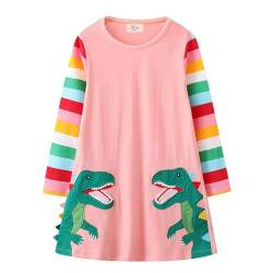 Mädchen Kleid Winter Dinosaurier Rosa T-Shirt Kleider Baby Baumwolle Herbst Langarm Geburtstag Kleid Weihnachten Freizeitkleid Partykleid Blusenkleid Kinder 6 Jahre von HIKIDS