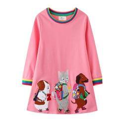 Mädchen Kleid Winter Hund Rosa T-Shirt Kleider Baby Baumwolle Herbst Langarm Geburtstag Kleid Weihnachten Freizeitkleid Partykleid Blusenkleid Kinder 7 Jahre von HIKIDS