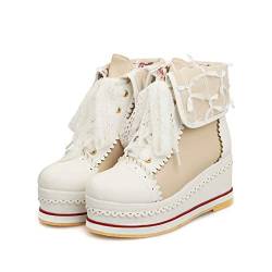 HILIB Damen Süße Lolita Boots Cosplay Brogue Keilstiefel, Beige (beige), 39 EU von HILIB