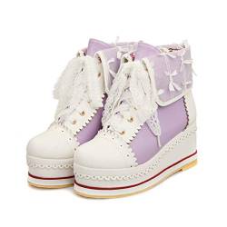 HILIB Damen Süße Lolita Boots Cosplay Brogue Keilstiefel, Violett (violett), 43 EU von HILIB