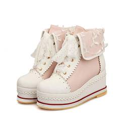 HILIB Damen Süße Lolita Stiefel Cosplay Brogue Keilstiefel, rose, 39 EU von HILIB