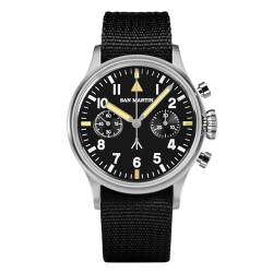 San Martin 38,5 mm Chronograph Herren Pilot Uhr Luxus ST1901 Manuelle Mechanische Militär Flieger Armbanduhren, V 2, Retro von HILLEO