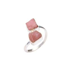 HIMALYA-QUARZ Natürlicher handgemachter Rohstein Rosa Opal (2 Steine) 925 Sterling Silber Ring für Frauen RR37-4 von HIMALYA QUARTZ