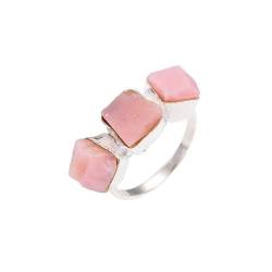 HIMALYA-QUARZ Roher rosa Opal (3 Steine), handgefertigter Ring aus 925er Sterlingsilber Roher rosa Opal (3 Steine) Ring für Frauen und Mädchen RR38-10 von HIMALYA QUARTZ