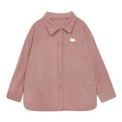 Damen Casual Langarm Shirt Harajuku Button Down Shirts mit Taschen Teens Niedlich Einfarbig Lose Cord Bluse Tops, rose, Einheitsgröße von HIMI HIMIFASHION