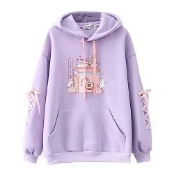 HIMI HIMIFASHION Kawaii Fleece Hoodie für Teen Mädchen Niedlich Cartoon Druck Langarm Hoodies Sweatshirt Lose Pullover Kapuzenoberteile Outwear, violett, One size von HIMI HIMIFASHION