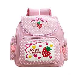 HIMI HIMIFASHION Kawaii-Rucksack für Teenager, Mädchen, japanischer süßer Erdbeer-Stickerei, Schulrucksack, lässiger Tagesrucksack, Leinen-Rucksack, rose, One size von HIMI HIMIFASHION
