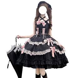 HIMI HIMIFASHION Lolita Straps Prinzessin Kleid Teen Mädchen Sweet Bow Spitze Layered Rüschen Saum Cosplay Kostüm Party Kleider (M, Black) von HIMI HIMIFASHION