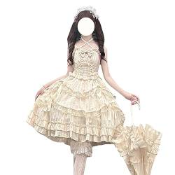 HIMI HIMIFASHION Lolita Straps Prinzessin Kleid Teen Mädchen Sweet Bow Spitze Layered Rüschen Saum Cosplay Kostüm Party Kleider (S, Beige) von HIMI HIMIFASHION