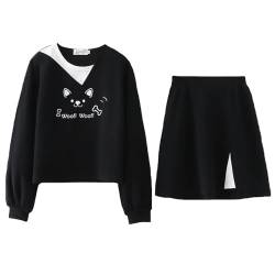 HIMI HIMIFASHION Süßes Sweatshirt für Teenager-Mädchen, Kawaii-Welpen-Druck, Rundhalsausschnitt, Pullover, Tops, langärmelig, bequeme Sweatshirts, Schwarz , 42 von HIMI HIMIFASHION