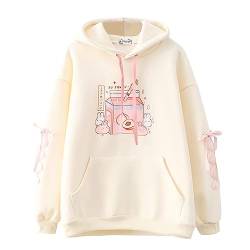 Kawaii Fleece Hoodie für Teen Mädchen Niedlich Cartoon Druck Langarm Hoodies Sweatshirt Lose Pullover Kapuzenoberteile Outwear, beige, One size von HIMI HIMIFASHION