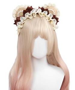 Lolita Cosplay Stirnbänder für Frauen Niedliche Bärenohren Schleife Spitze Haarreif Party Kostüm Haarschmuck (Khaki und Braun) von HIMI HIMIFASHION