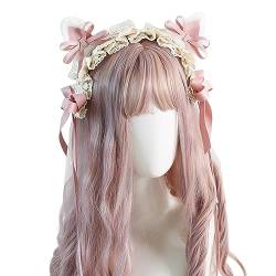 Lolita Stirnbänder für Damen, süße Katzenohren, süße Schleife, Spitze, Dienstmädchen, Cosplay, Party, Haarschmuck (Rosa) von HIMI HIMIFASHION