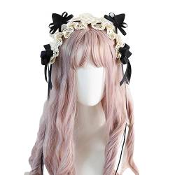 Lolita Stirnbänder für Damen, süße Katzenohren, süße Schleife, Spitze, Dienstmädchen, Cosplay, Party, Haarschmuck (schwarz) von HIMI HIMIFASHION