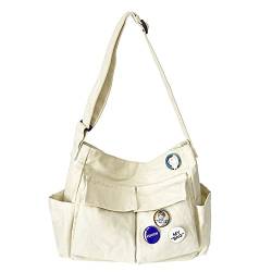 Canvas Messenger Bag, Große Hobo Crossbody Bag, Vintage Umhängetasche mit mehreren Taschen, lässige Unisex Schultertasche für Arbeit, Einkaufen, Reisen von HIMS