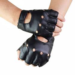 HINAA Unisex-Handschuhe für Herren und Damen, fingerlos, PU-Leder, Punk, für Motorfahren, Spanien, Schaffell, Halbfinger-Handschuhe von HINAA