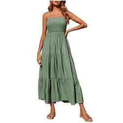 HINTSAN Stufenkleid Damen Sommer Strandkleid Sexy Kleid Trägerkleid Lässige Summer Dress Lang Festliche Kleider High Waist Swing Kleid Maxikleider Ärmelloses Sommerkleider Freizeitkleider for Women von HINTSAN