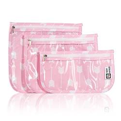 HIONXMGA 3 Stück Kosmetiktasche Transparent - wasserdichte Kulturtasche Multifunktionaler Reise Handgepäck Zipper Beutel für Damen Kinder Familie,Pfeil Rosa von HIONXMGA