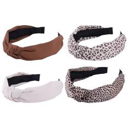 4er-Set geknotetes Haarband für Damen, ästhetisch, breit, Freizeitkleidung, Stirnband mit Leopardenmuster, elegantes Haarband, geknotetes Haarband von HIOPOIUYT