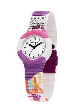 HIP HOP Surrealism Damenuhr einfarbiges Zifferblatt weiß Uhrwerk nur Zeit-3H Quarz und Silikonarmband mit mehrfarbigem Stoff HWU1190, Modern von HIP HOP