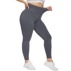 HIPOWER Leggings Damen High Waist Leggins Große Größen Blickdicht Schwarz Sportleggins Lang Bauchweg Plus Size Sporthose Elastische Yoga Pants Laufhose(Grau,4XL) von HIPOWER