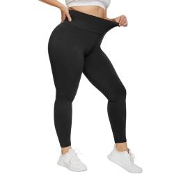 HIPOWER Leggings Damen High Waist Leggins Große Größen Blickdicht Schwarz Sportleggins Lang Bauchweg Plus Size Sporthose Elastische Yoga Pants Laufhose(Schwarz,XXL) von HIPOWER