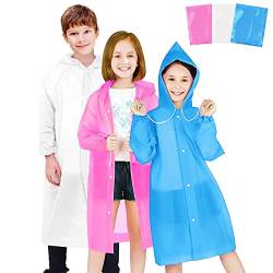 HIQE-FL 3 Stück Regenponcho Wiederverwendbar,Wasserdicht Regenjacken für Festivals,Regenponcho mit Kapuze,Regenjacke Regenponcho mit Kaputze,Tragbarer Festival Regencape,Atmungsaktiv EVA Regenjacke von HIQE-FL