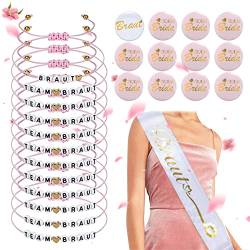 Verstellbaren Jga ArmbäNder Set,Brautjungfer Armband,12 StüCk Frauen Team Braut ArmbäNder mit 12 StüCk Jga Buttons mit 1stüCk Jga SchäRpe,Hochzeit Fotorequisiten ZubehöR füR Bachelorette Party von HIQE-FL