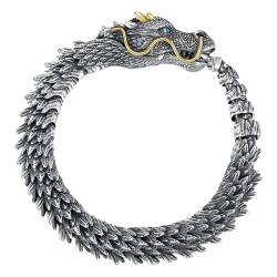 HIQIU 3D Silbernes Handgefertigtes Drachenkettenarmband, Drachen Armband Herren Gothic Schmuck, Männer Erwachsene Persönlichkeit Hip Hop Drachenarmband Schmuck Geschenk (20) von HIQIU