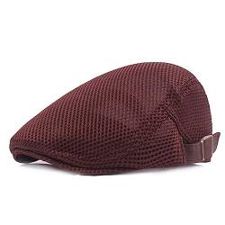 HIQIU Barett Kappe Herren Sommer Atmungsaktiv, Flatcap Sommer Mesh Flache Kappe Newsboy Schirmmütze, Schiebermütze Herren Sommer Hut Einstellbar 55 cm - 60 cm (Kaffee) von HIQIU