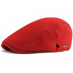 HIQIU Barett Kappe Herren Sommer Atmungsaktiv, Flatcap Sommer Mesh Flache Kappe Newsboy Schirmmütze, Schiebermütze Herren Sommer Hut Einstellbar 55 cm - 60 cm (Rot) von HIQIU