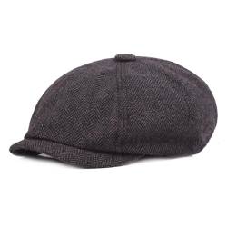 HIQIU Verstellbar Barett Cap, Herren Schiebermütze Newsboy Gatsby Kappe Bakerboy Flatcap Schirmmutzen Cap Winter Driver Hat (DE/NL/SE/PL, Numerisch, 55, 58, Dunkelgrau) von HIQIU