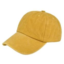 HIQIU Vintage Basecap Kappe, Washed Cotton Used Look Baseball Cap Waschbare Cappy, Verstellbar Baseballkappe (Gelb) von HIQIU