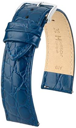 HIRSCH Uhren-Armband Crocograin M - Uhr-Band aus glänzendem Kalbs-Leder mit Krokodil-Prägung - Blau - 14 mm von HIRSCH