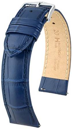 HIRSCH Uhren-Armband Duke M - Uhr-Band aus italienischem Kalbs-Leder mit Alligator-Prägung - Blau - 14 mm von HIRSCH