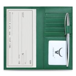 HISCOW Scheckbuchhülle aus weichem Leder und Kartenhalter mit Trennwand, italienisches Kalbsleder (grün) von HISCOW