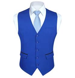 HISDERN Anzugweste Blau Herren Elegant Hochzeit Weste Anzug Klassische Einfarbig Businessweste Formelle Smoking Anzugwesten mit Taschen M von HISDERN