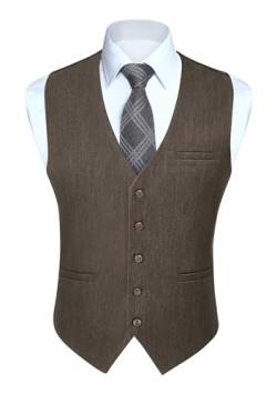 HISDERN Anzugweste Herren Braun Hochzeit Formale Anzug Weste Herren Einfarbig Anzugwesten Baumwolle Westen mit Taschen Business Party 2XL von HISDERN