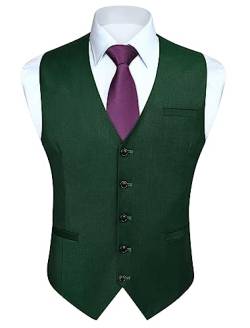 HISDERN Anzugweste Herren Grün Weste Anzug Formelle Anzugwesten für Business Hochzeit Baumwolle Regular Fit Elegant Veste,Waldgrün,4XL von HISDERN