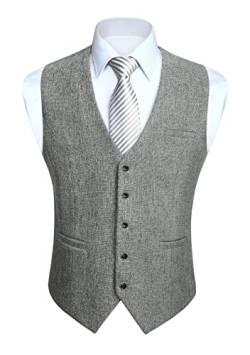 HISDERN Anzugweste Herren Hochzeit Hellgrau Formale Klassische Casual V-Ausschnitt Retro Einfarbige Westen Business Party Baumwolle Weste Grau S von HISDERN