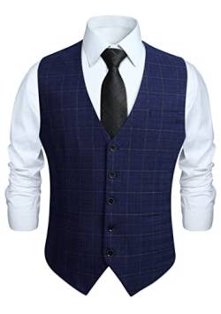 HISDERN Anzugweste für Herren Formale Weste Hochzeits Party Westen Plaid Klassisch Business Anzug Weste Blau M von HISDERN