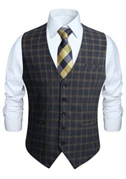 HISDERN Anzugweste für Herren Formale Weste Hochzeits Party Westen Plaid Klassisch Business Anzug Weste Grau XS von HISDERN